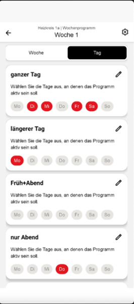 HovalConnect screen 4: Allocate the daily programs