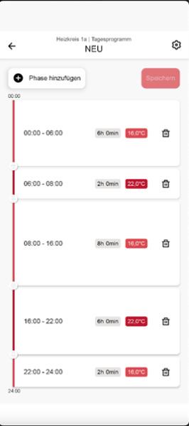 HovalConnect screen 5: Drag the sliders up or down to set the desired time periods.
