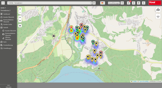 Mit der Kartenübersicht kann man zeitnah abweichende Parameter und Störungen im Fernwärmenetz identifizieren und beheben.