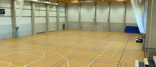 Efficient heating for sports hall with air water heat pump and gas boiler
